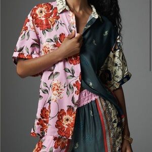 Anthropologie Silky Floral Oversized Blouse